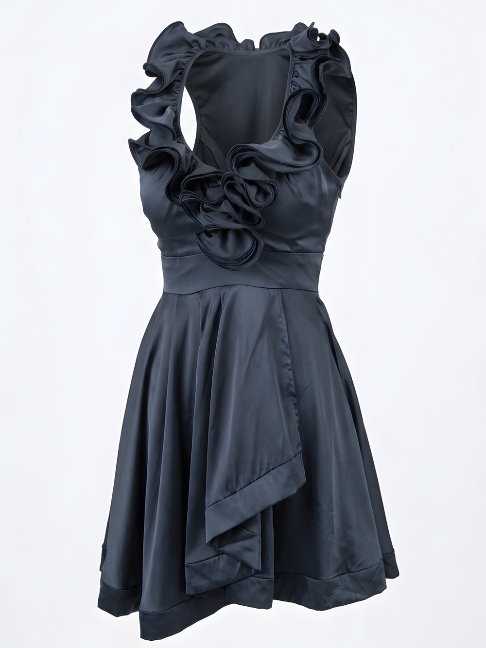 B Darlin Charcoal Asymmetrical Ruffle Dress